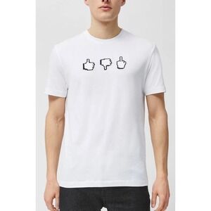 French Connection Mens‎ White Pixel Hand Graphic T-Shirt Short Sleeve Cotton L